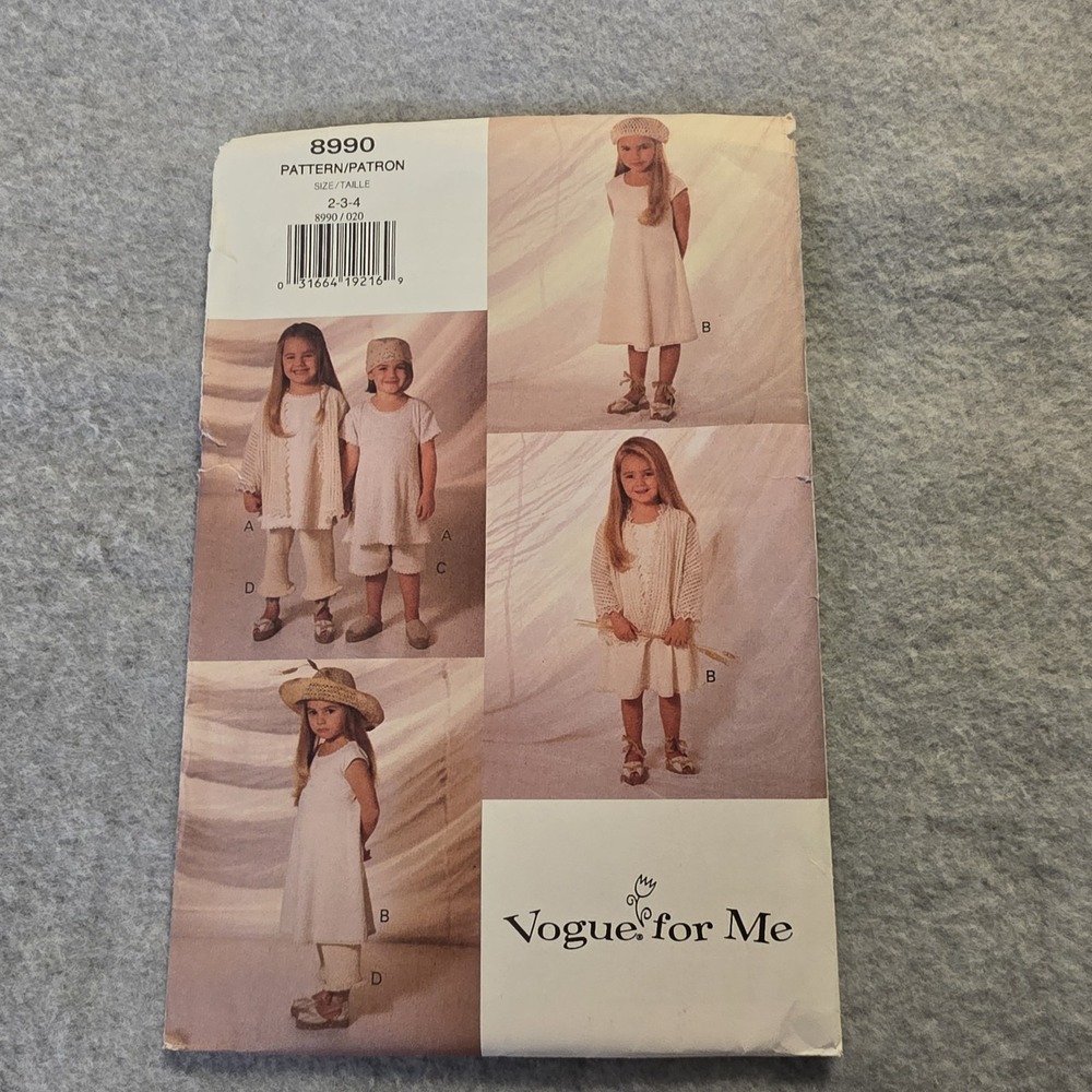 Vogue for Me 8990 Girls Dress Sewing Pattern Size 2-4